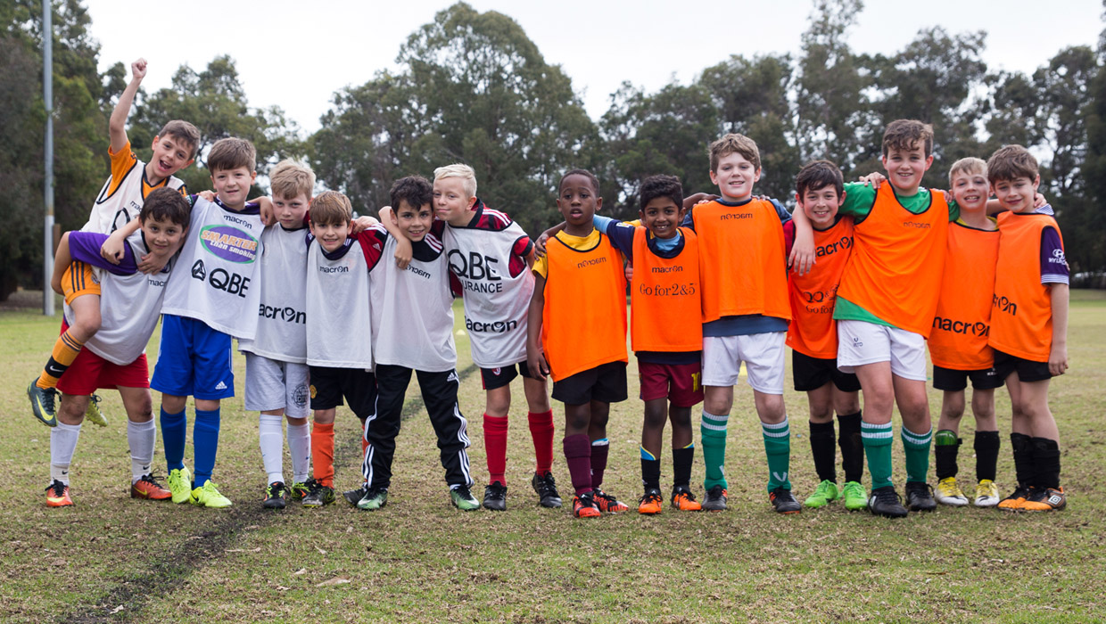 Soccer Schools - lads line up